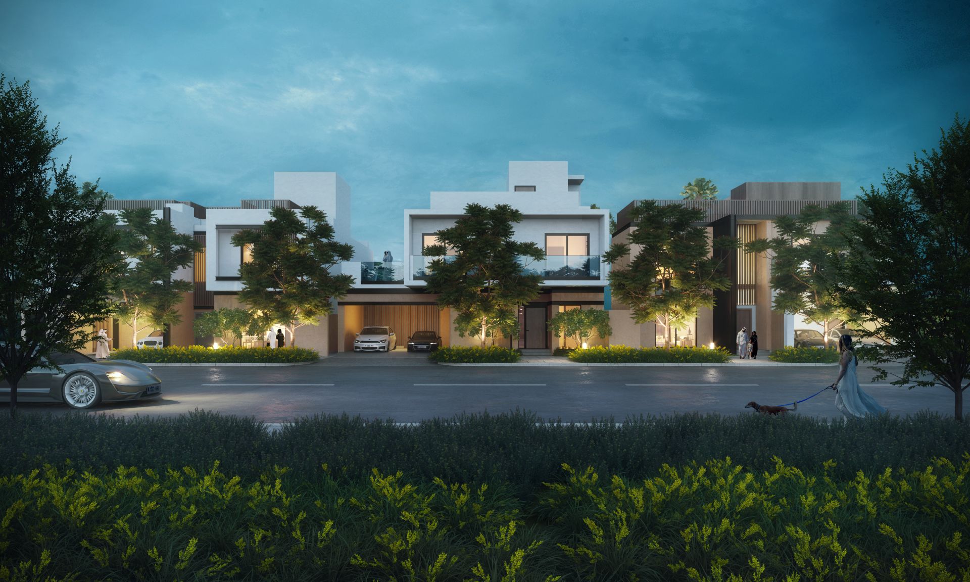 Sobha Reserve villas at dusk
